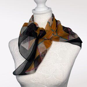Echo Italy Sheer Square Scarf Geometric Black Orange Pink